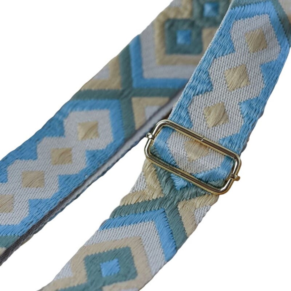 Tan Light Blue Geometric Adjustable Crossbody Bag Purse Guitar Strap